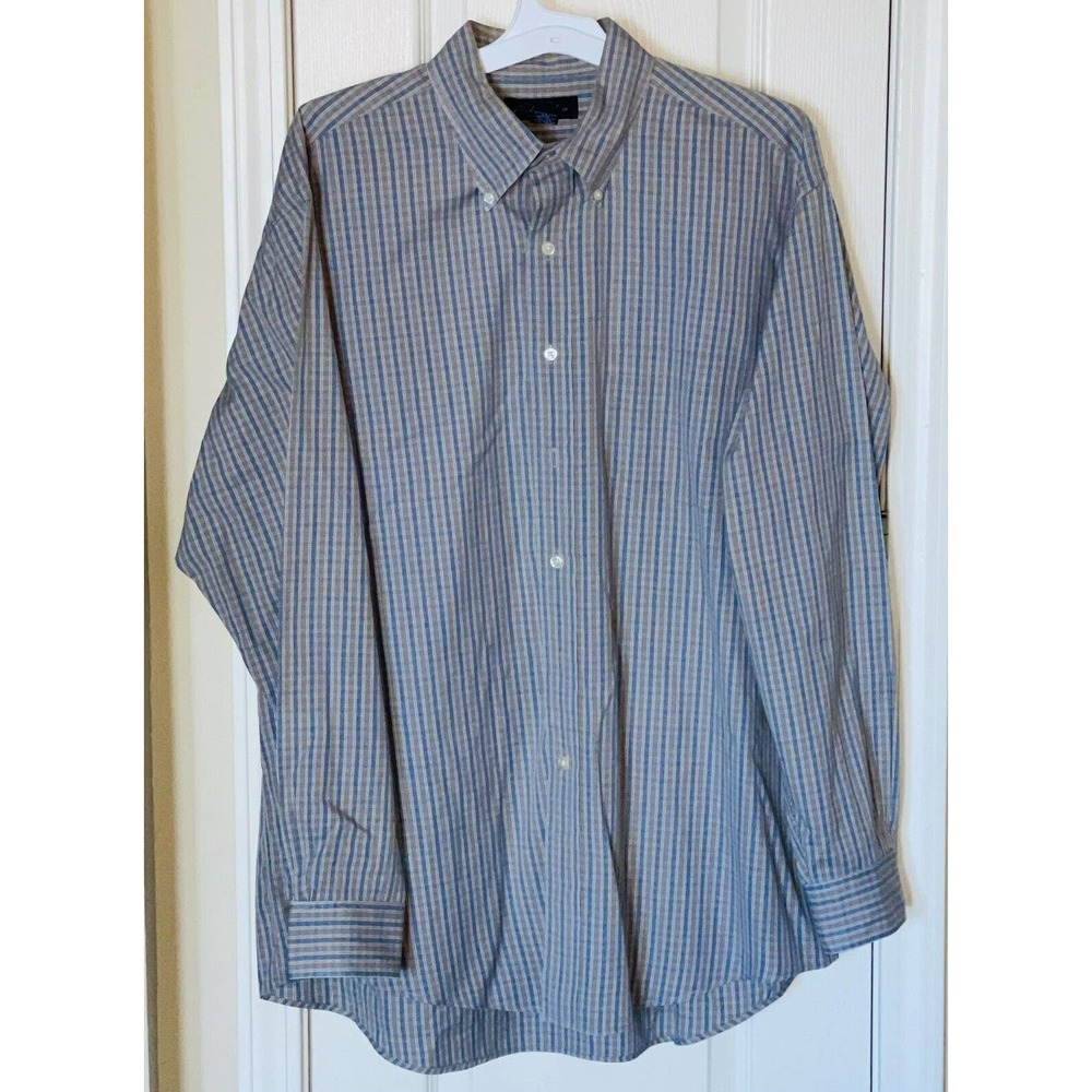 Brooks‎ Brothers Men’s Large Striped Button Up Long Sleeve Shirt Gray & Blue